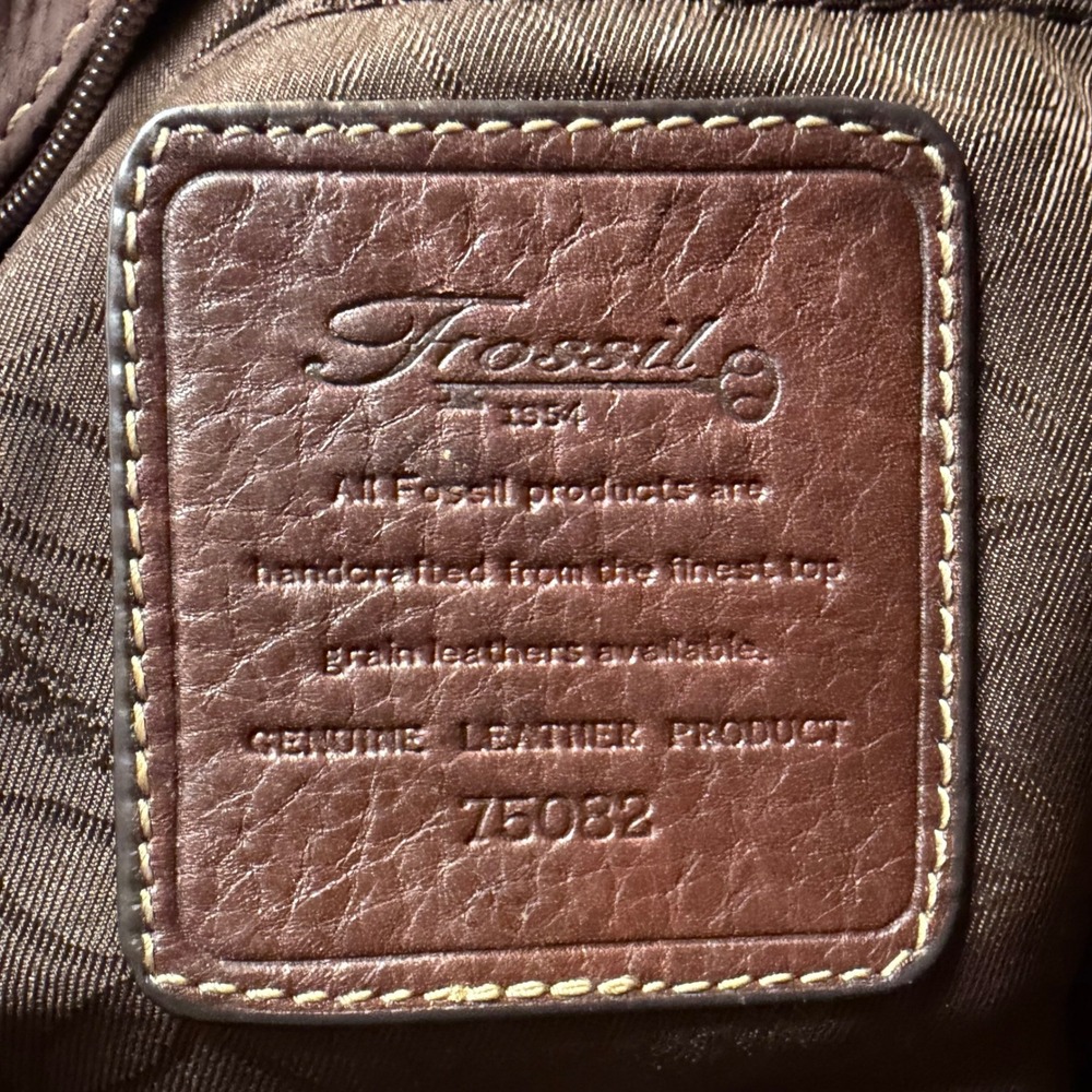 Vtg Y2K Fossil Satchel Bag Brown Pebbled Leather Top Handle Purse Key Charm EUC - Picture 12 of 15